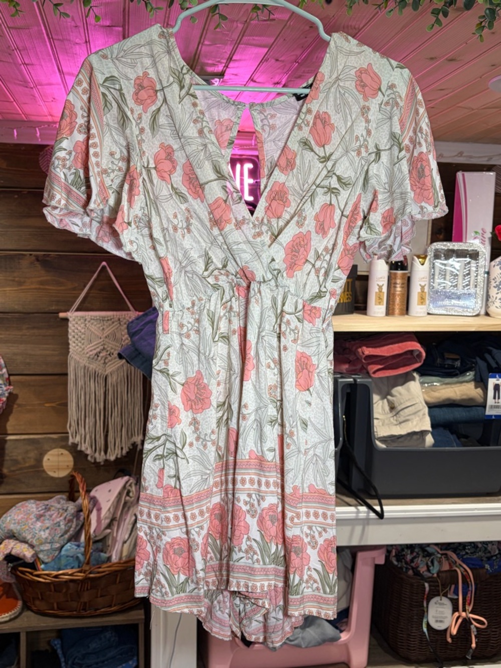 H&M Floral Jumpsuit in Pink and Green